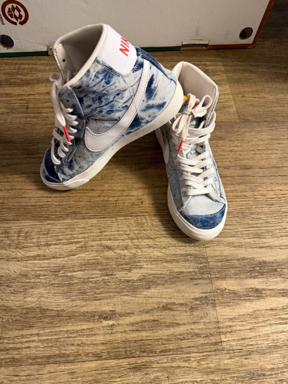 Nike Kids' High-Top Denim-Style Blue and White Sneakers